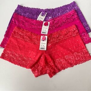 3 Grace Women's Lace Boyshort Red, Pink, Purple Sexy Underwear’s Panties  Sz:XL